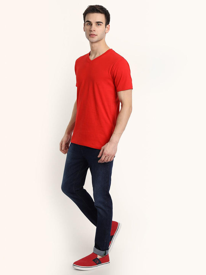V Neck SHORT SLEEVE T SHIRT - Red - YK Clothing