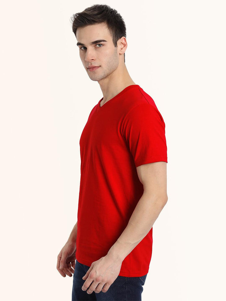 V Neck SHORT SLEEVE T SHIRT - Red - YK Clothing