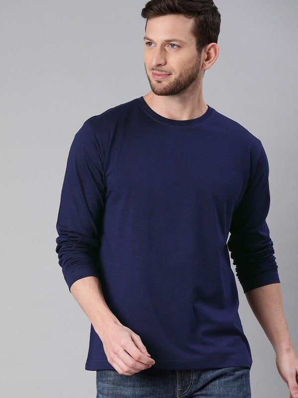 FULL SLEEVES ROUND NECK T-SHIRT - NAVY BLUE - YK Clothing