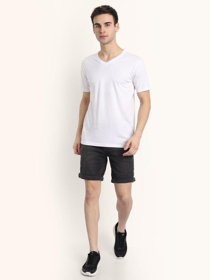 V Neck SHORT SLEEVE T SHIRT - White - YK Clothing