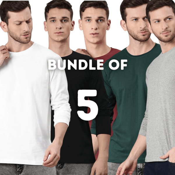 Bundle Of 5 Full Sleeves T Shirt Round Neck - YK Clothing