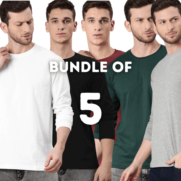 Bundle Of 5 Full Sleeves T Shirt Round Neck - YK Clothing