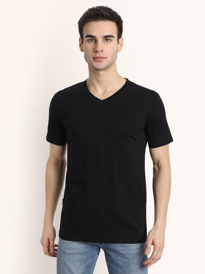 V Neck SHORT SLEEVE T SHIRT - Black - YK Clothing