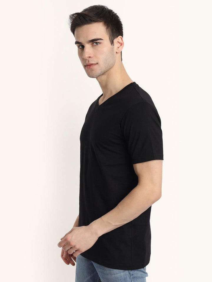 V Neck SHORT SLEEVE T SHIRT - Black - YK Clothing