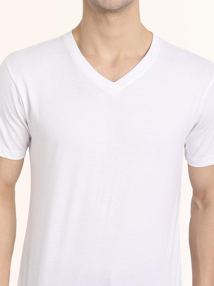 V Neck SHORT SLEEVE T SHIRT - White - YK Clothing