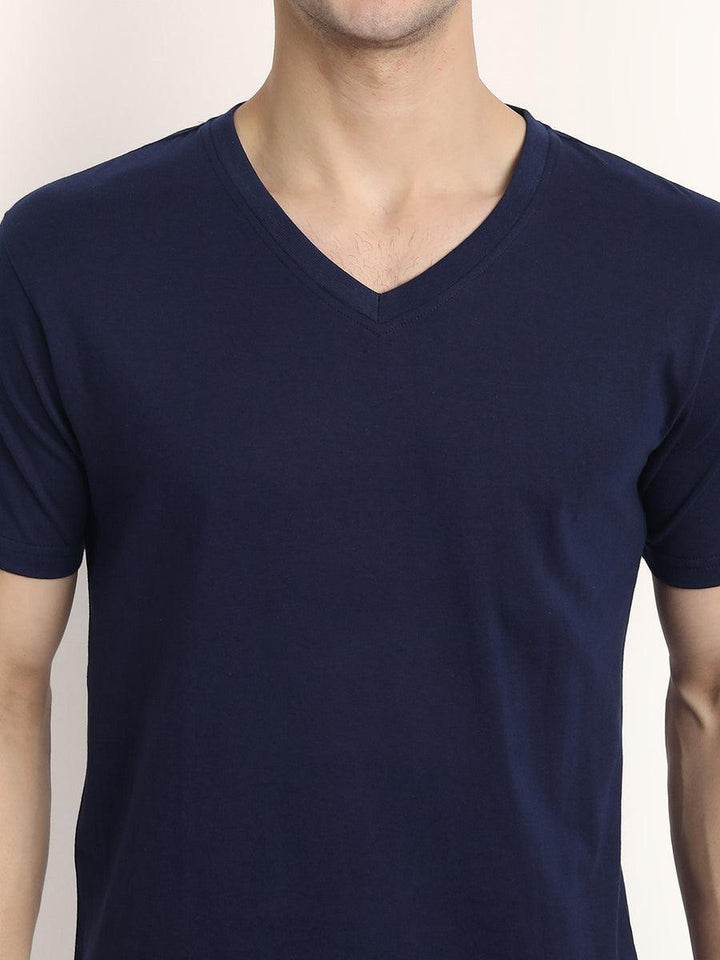 V Neck SHORT SLEEVE T SHIRT - Navy Blue - YK Clothing